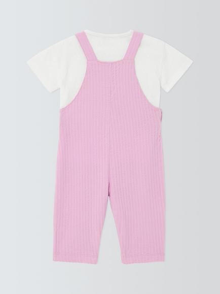 John Lewis Baby Flamingo Dungarees & Top Set, Pink - view 2, Pink