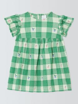 John Lewis Baby Apple Gingham Seersucker Dress, Green, Green
