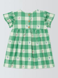 John Lewis Baby Apple Gingham Seersucker Dress, Green - view 2, Green
