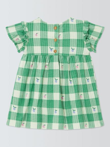 John Lewis Baby Apple Gingham Seersucker Dress, Green - view 2, Green