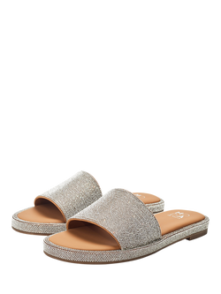 Moda in Pelle Jaz Leather Embellished Slider Sandals, Silver - view 2, Silver