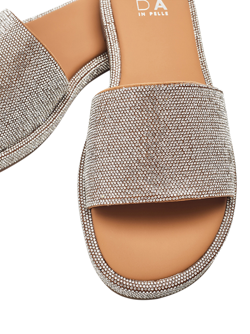 Product image 4 of 4, which shows Moda in Pelle Jaz Leather Embellished Slider Sandals, Silver, 3