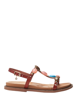 Moda in Pelle Nicca Embellished T-Bar Sandals, Tan, Tan