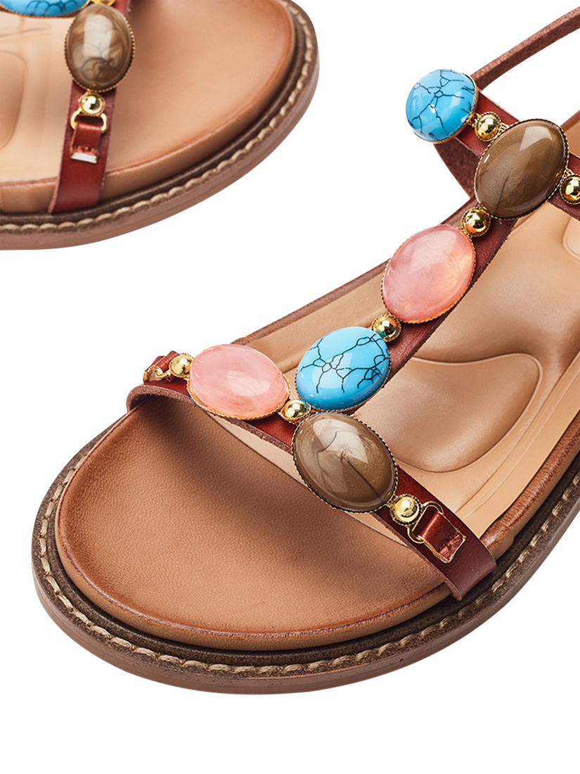 Product image 3 of 4, which shows Moda in Pelle Nicca Embellished T-Bar Sandals, Tan, 5