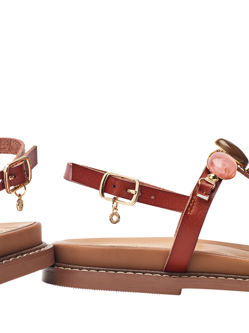 Product image 4 of 4, which shows Moda in Pelle Nicca Embellished T-Bar Sandals, Tan, 5