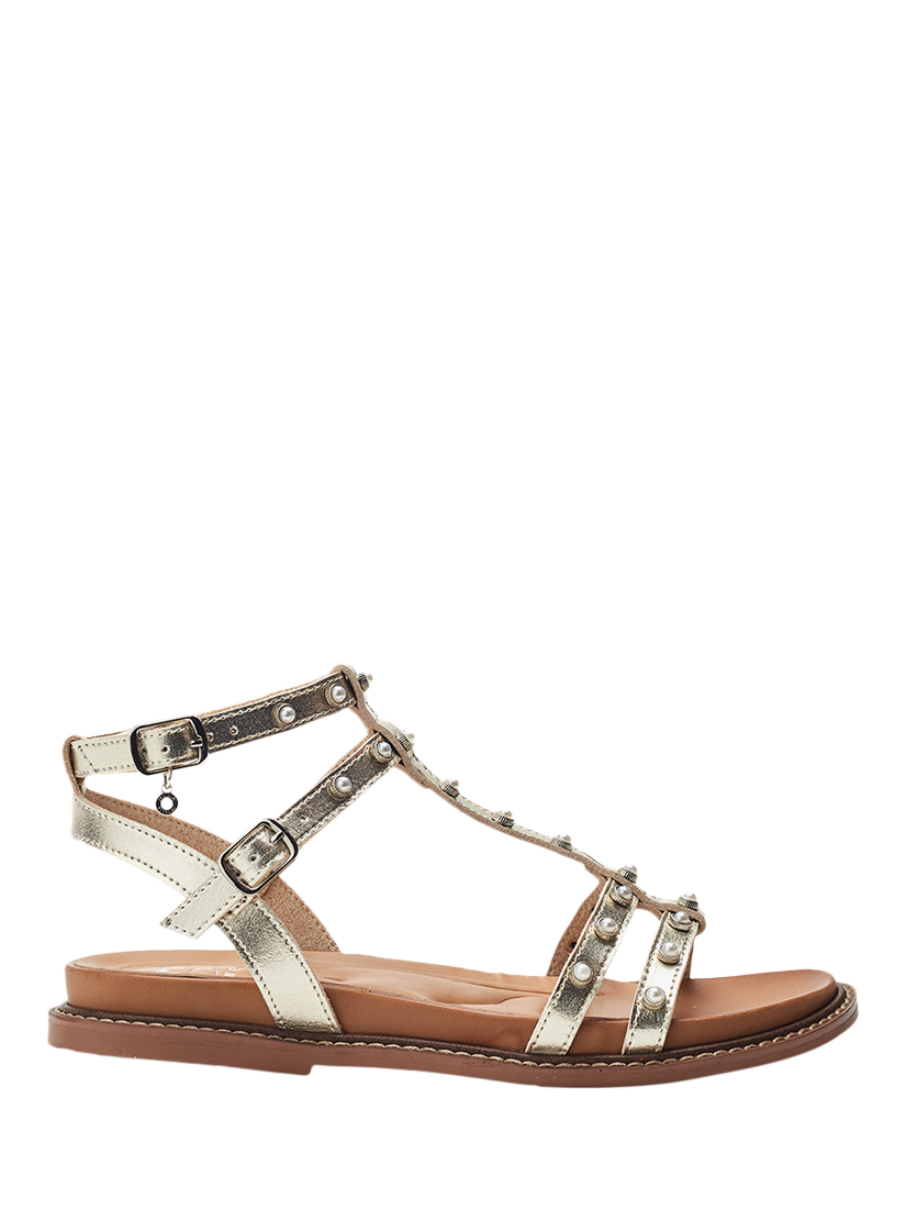 Product image 1 of 4, which shows Moda in Pelle Limbah Leather Embellished Gladiator Sandals, Gold, 3
