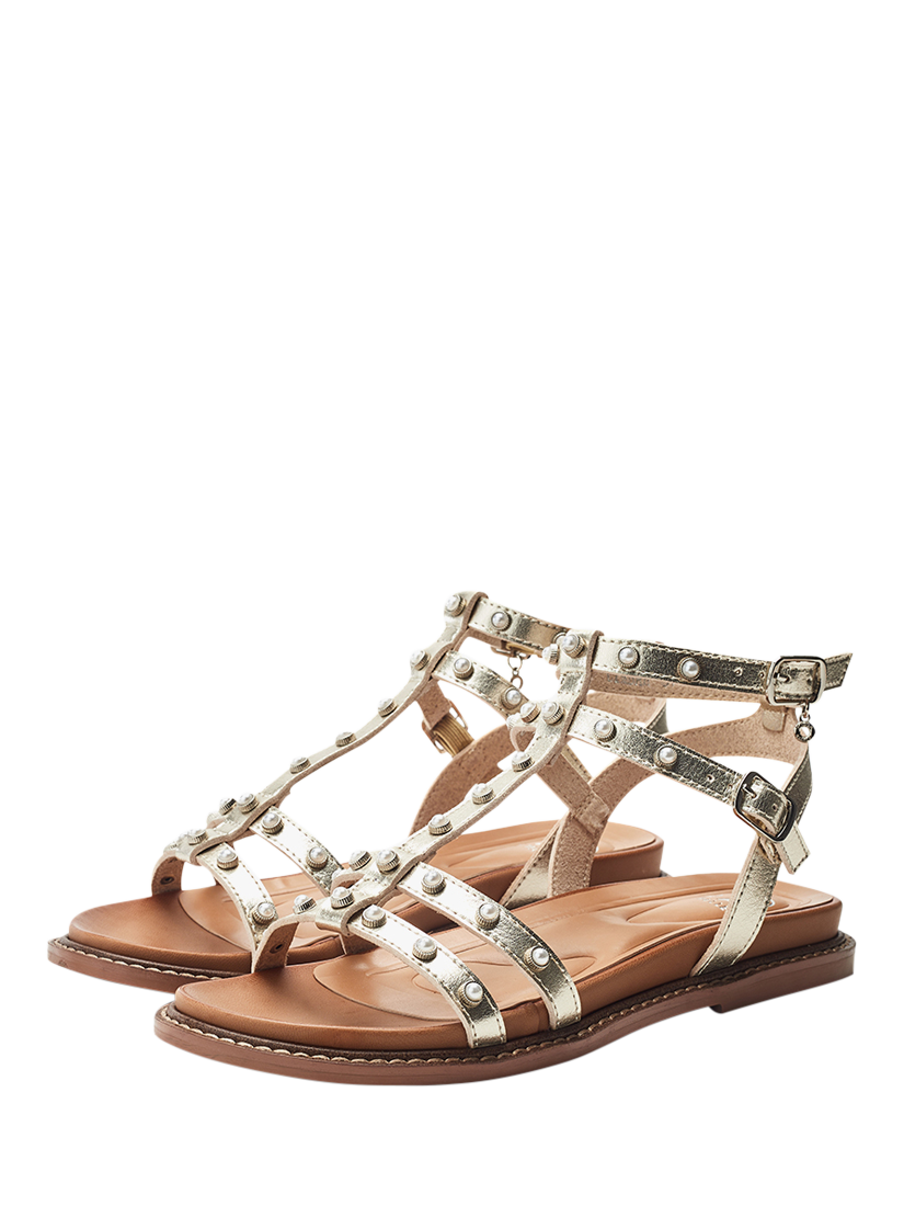 Product image 2 of 4, which shows Moda in Pelle Limbah Leather Embellished Gladiator Sandals, Gold, 3