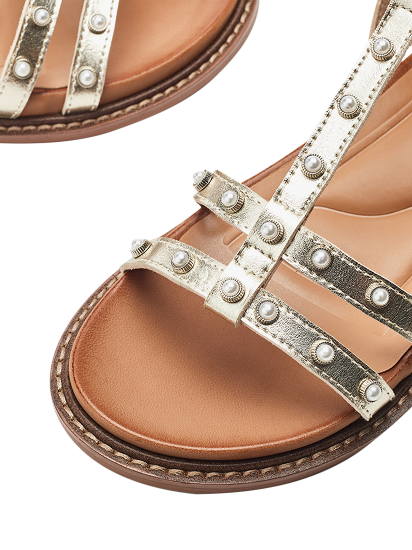 Product image 3 of 4, which shows Moda in Pelle Limbah Leather Embellished Gladiator Sandals, Gold, 3