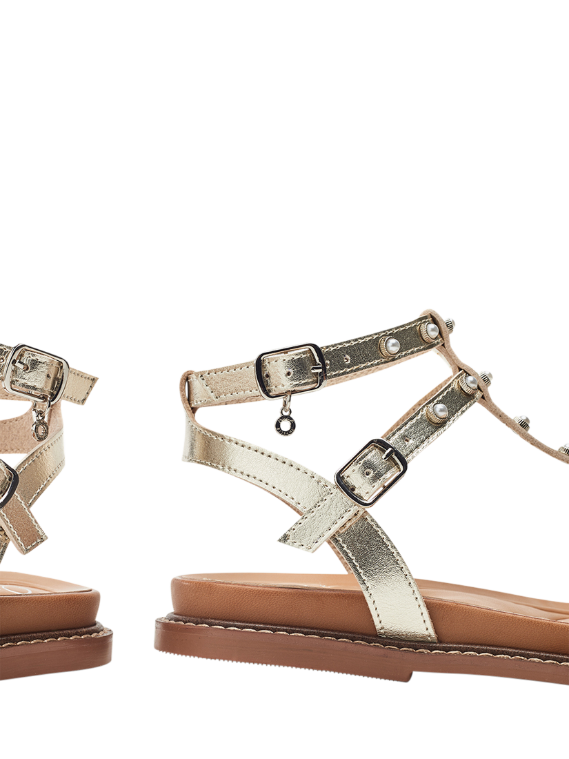 Product image 4 of 4, which shows Moda in Pelle Limbah Leather Embellished Gladiator Sandals, Gold, 3