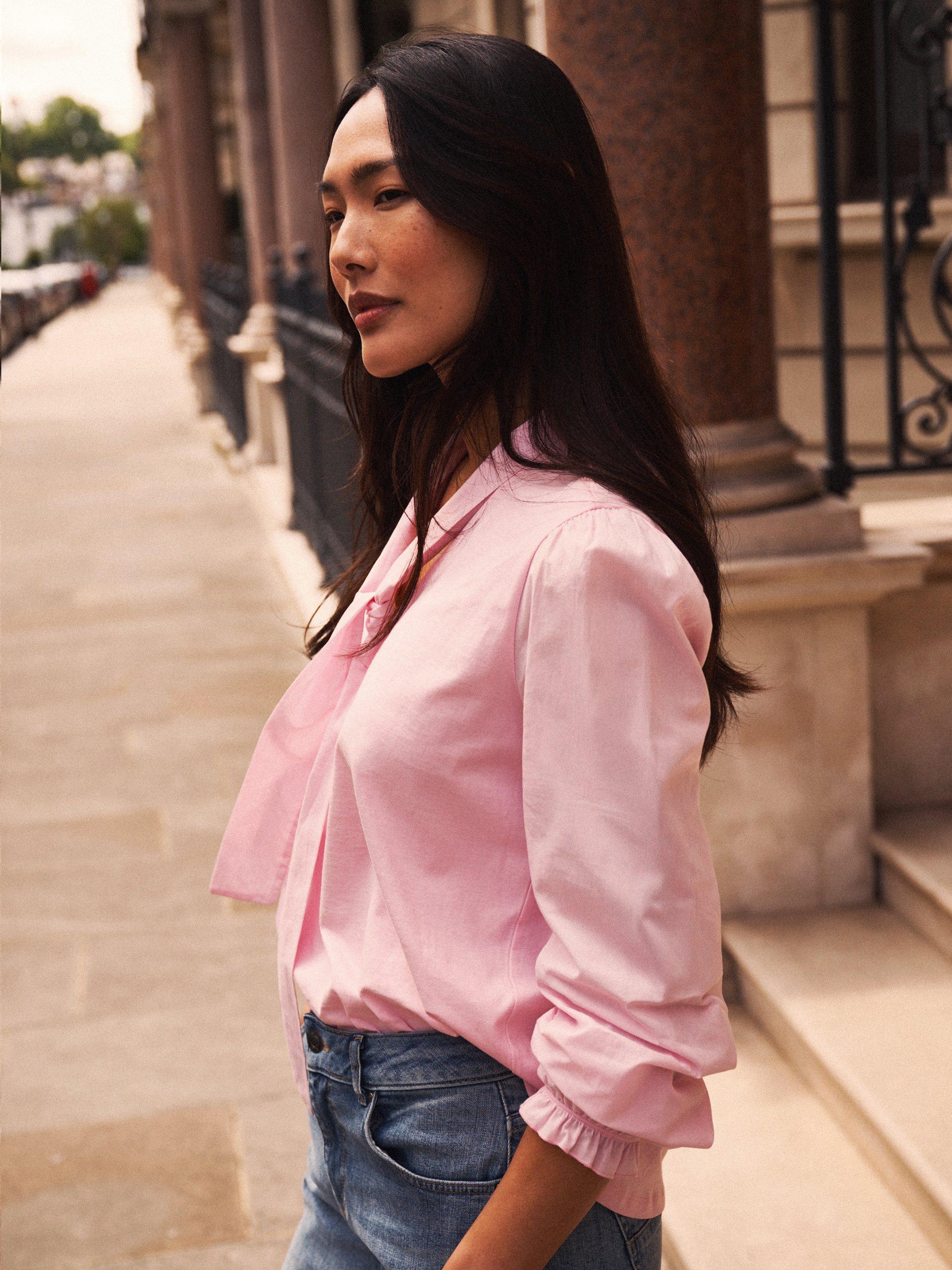 Product image 3 of 7, which shows NRBY Mayara Tie Neck Shirt, Pink, XS
