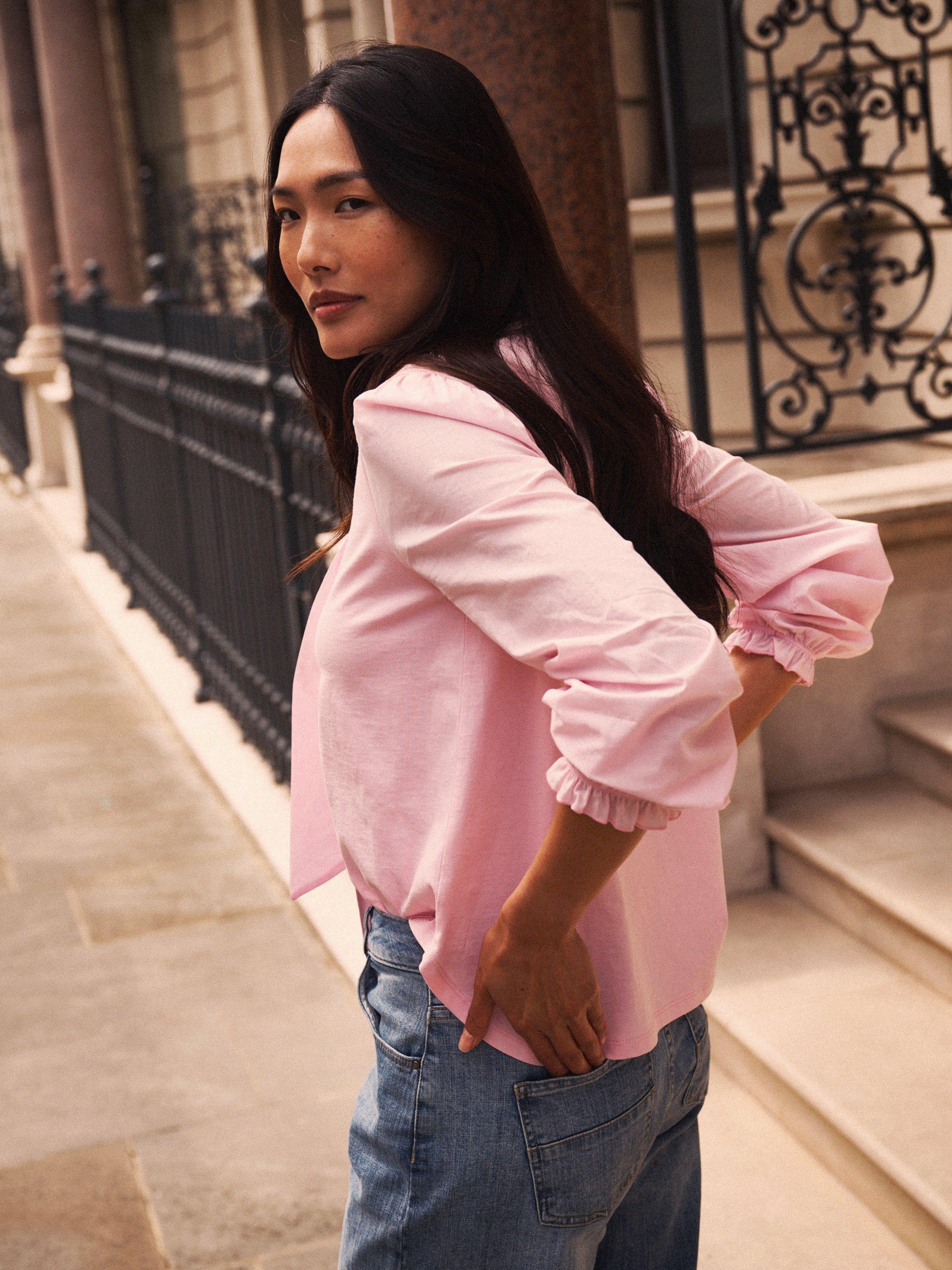 Product image 4 of 7, which shows NRBY Mayara Tie Neck Shirt, Pink, XS