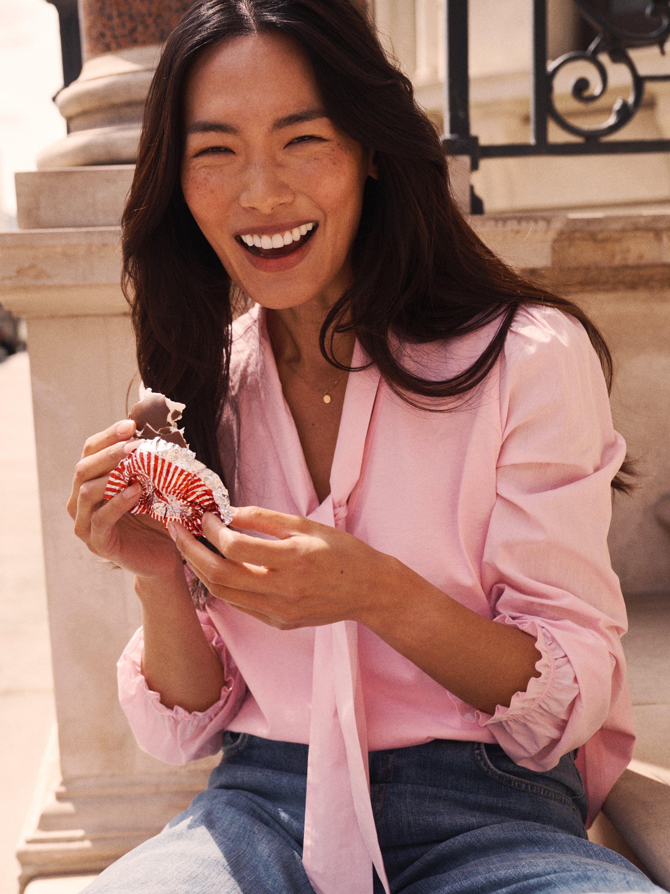 Product image 5 of 7, which shows NRBY Mayara Tie Neck Shirt, Pink, XS