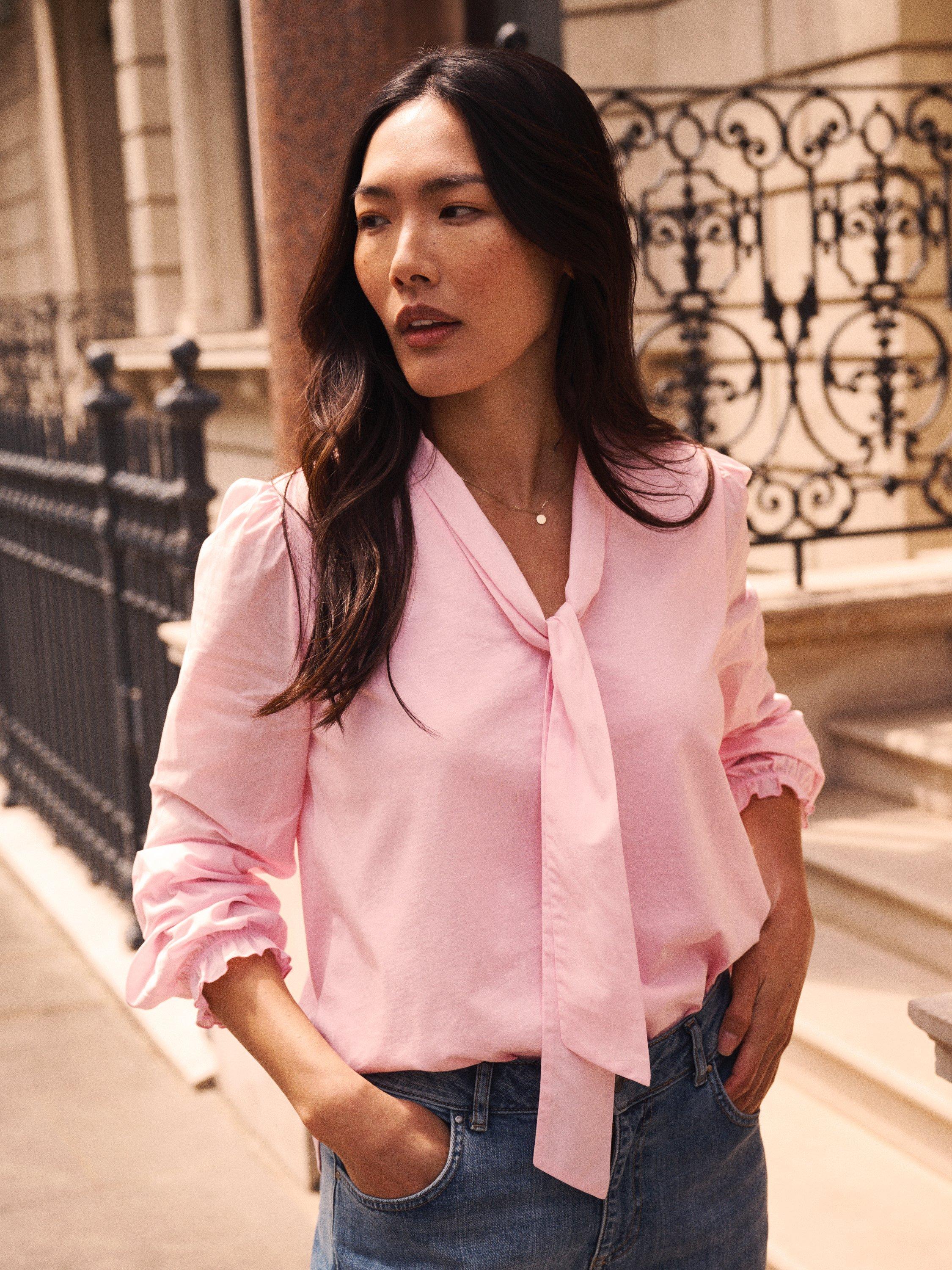 Product image 6 of 7, which shows NRBY Mayara Tie Neck Shirt, Pink, XS