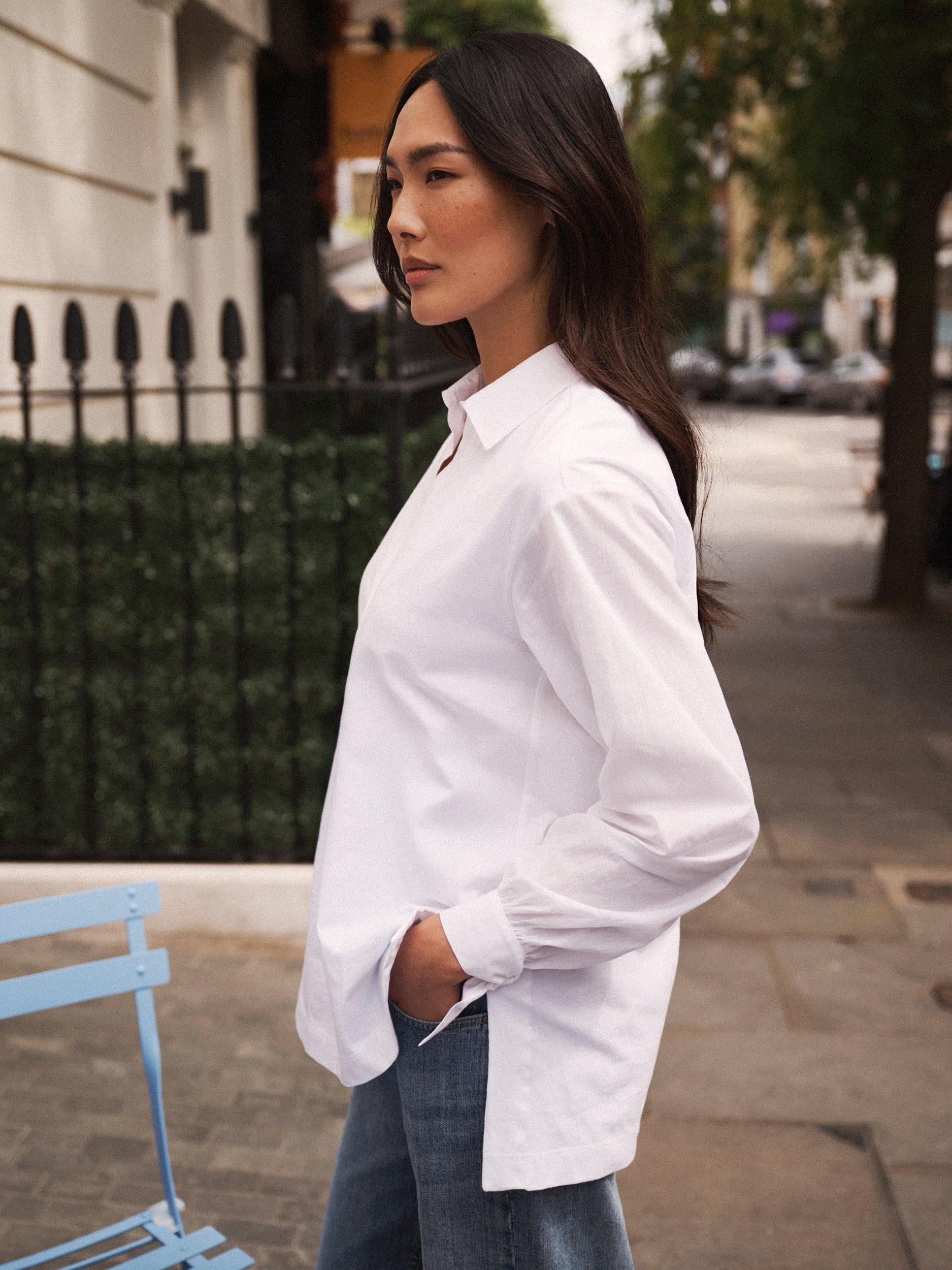 Product image 3 of 8, which shows NRBY Romi Poplin Sleeve Top, White, XS