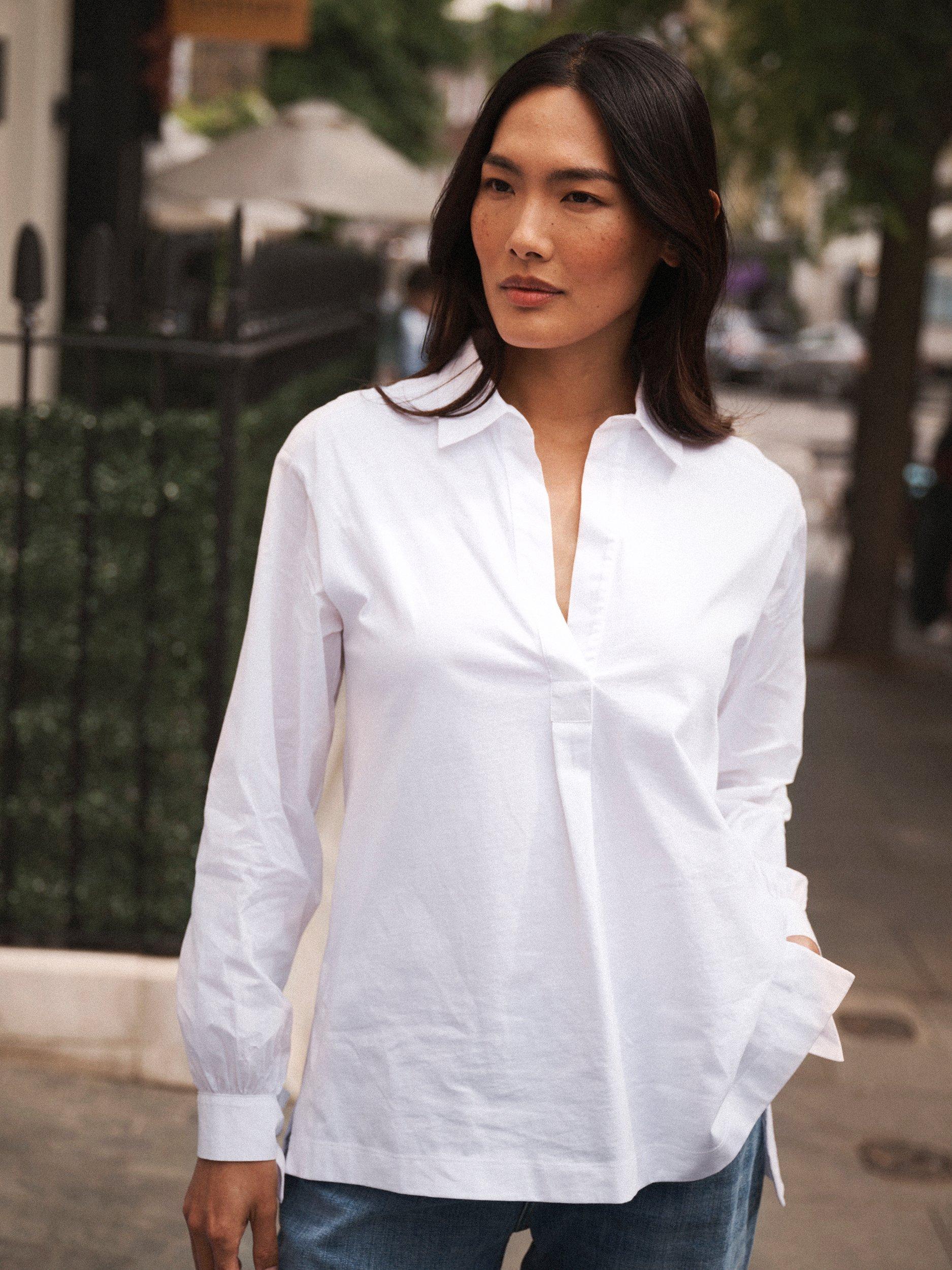 Product image 4 of 8, which shows NRBY Romi Poplin Sleeve Top, White, XS