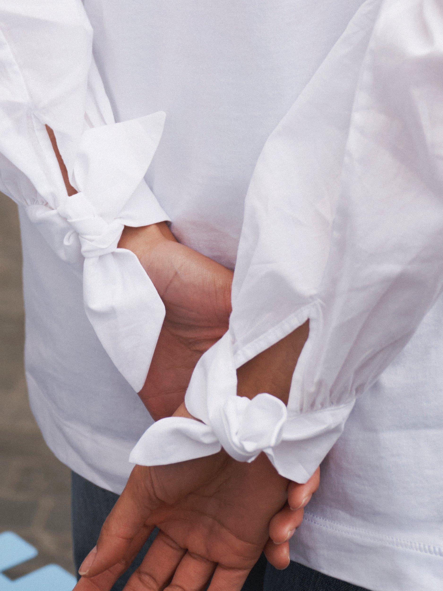 Product image 6 of 8, which shows NRBY Romi Poplin Sleeve Top, White, XS