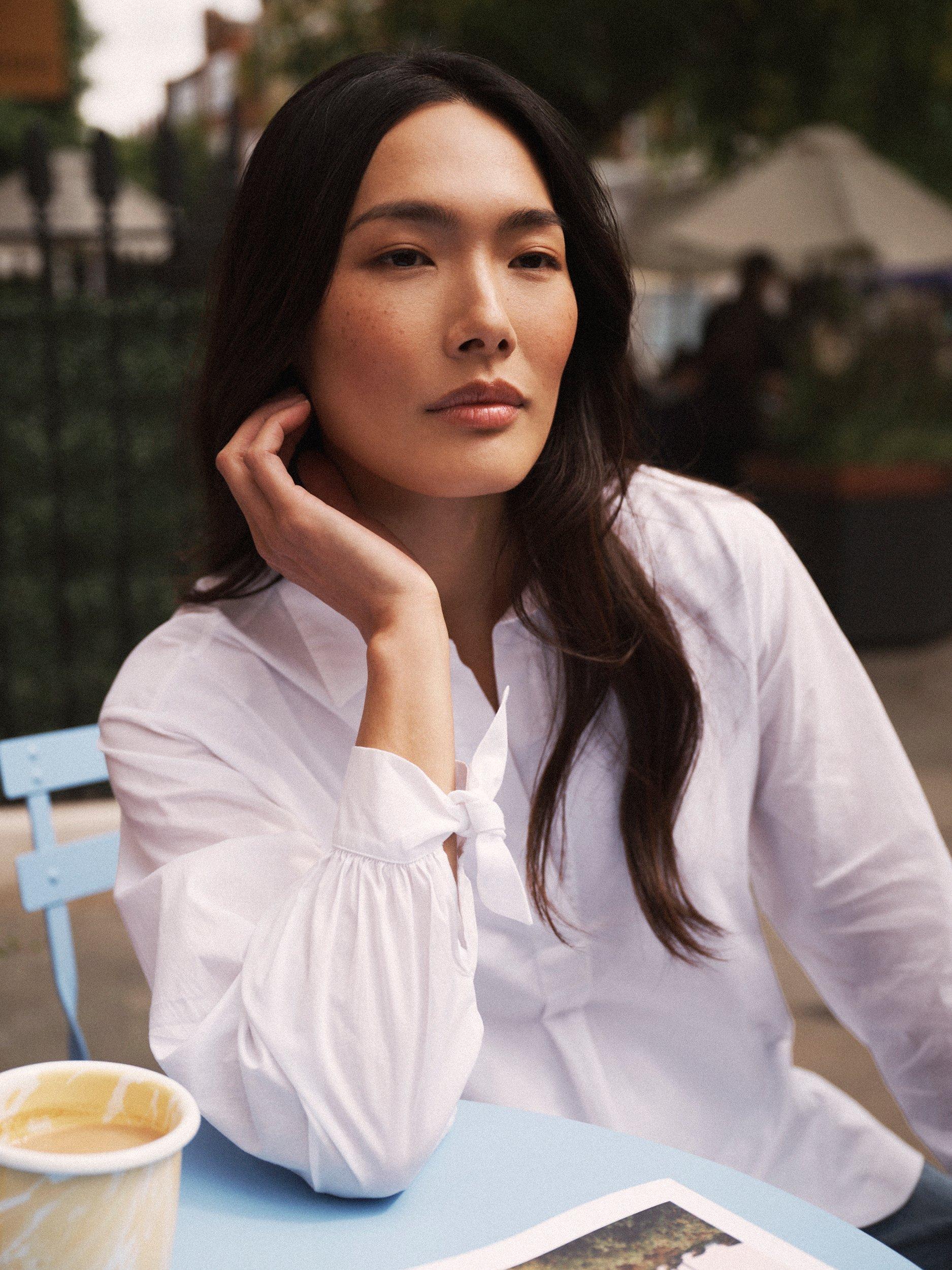 Product image 8 of 8, which shows NRBY Romi Poplin Sleeve Top, White, XS