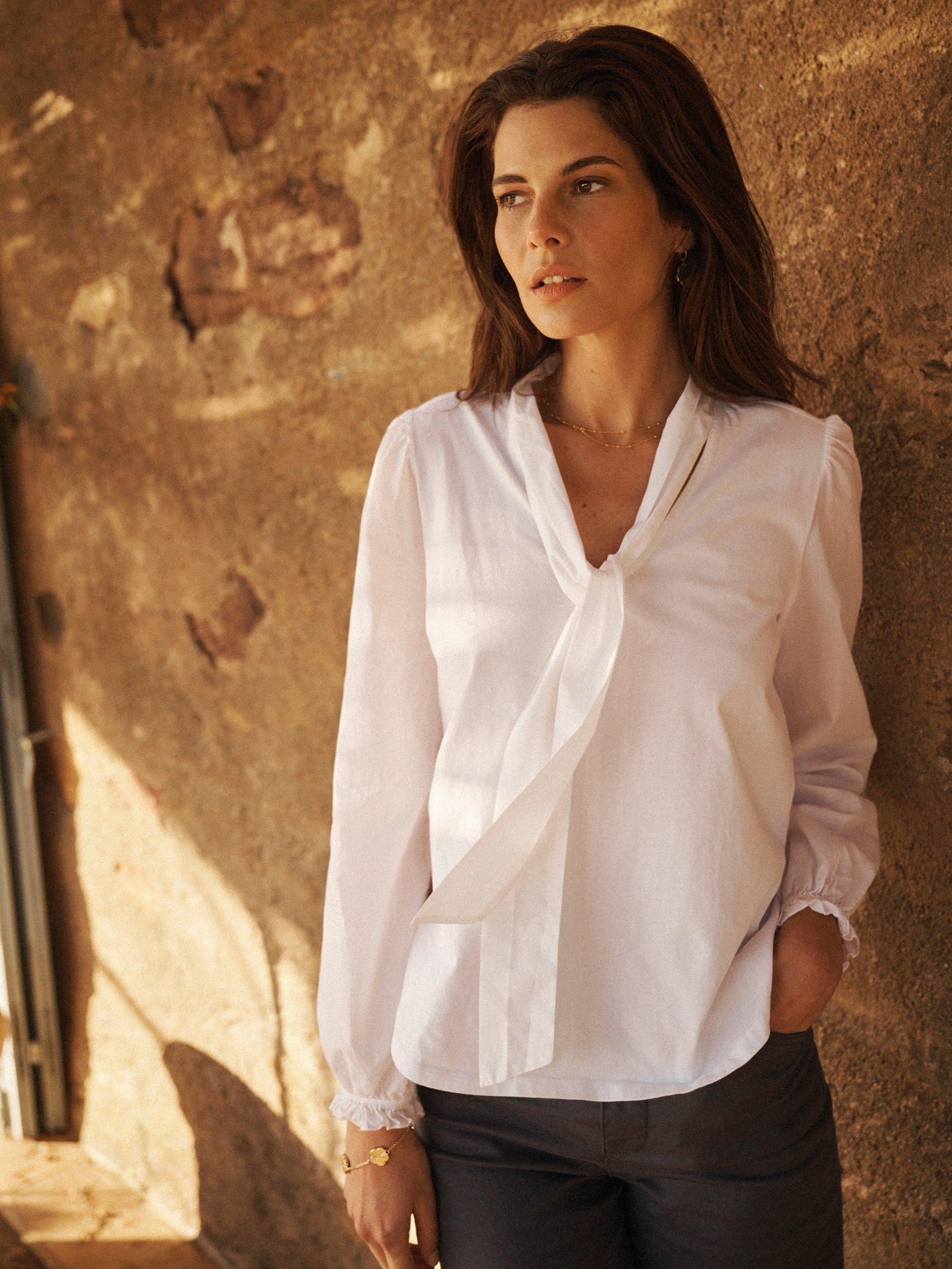 Product image 1 of 5, which shows NRBY Mayara Tie Neck Shirt, White, XS