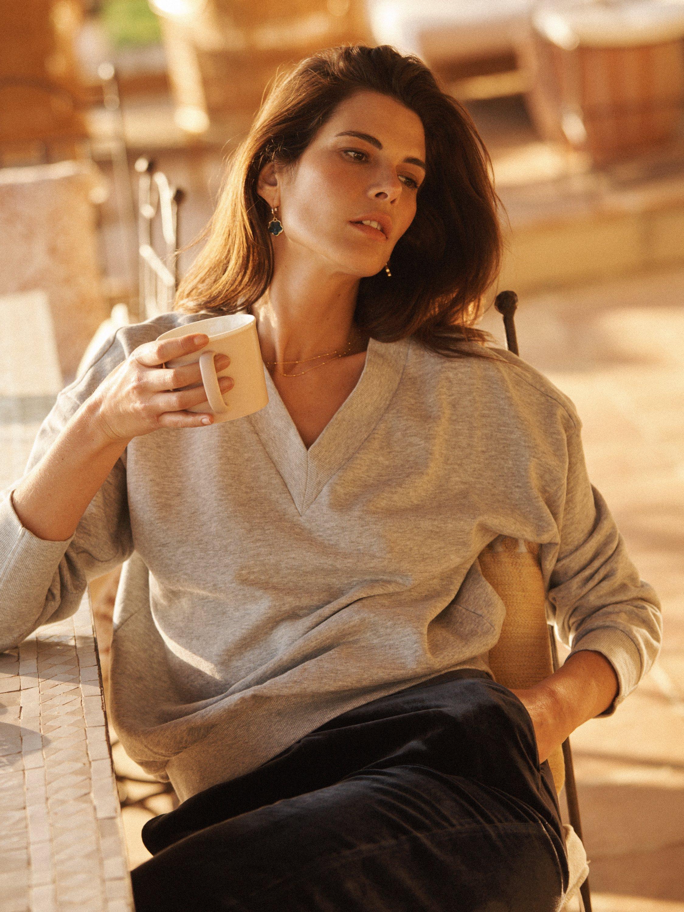 Product image 4 of 8, which shows NRBY Vida Garment Dyed Jumper, Grey Marl, XS