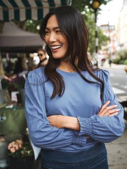 NRBY Teddy Shirred Cuff Top, Light Blue