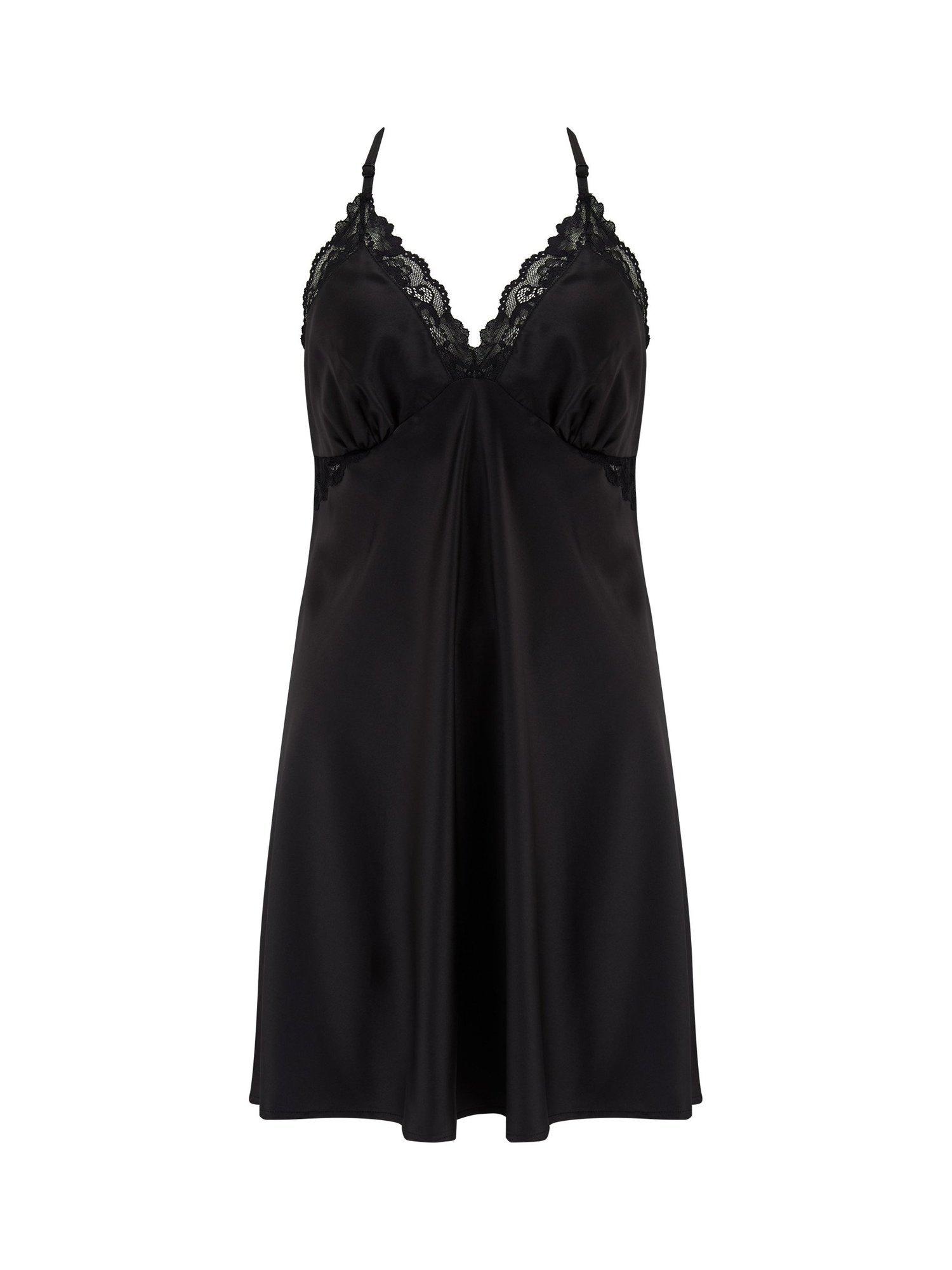 Product image 10 of 11, which shows Pour Moi Dusk Lace Trim Satin Chemise, Black, 8