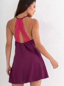 Pour Moi Dusk Lace Trim Satin Chemise - view 2, Berry/Pink