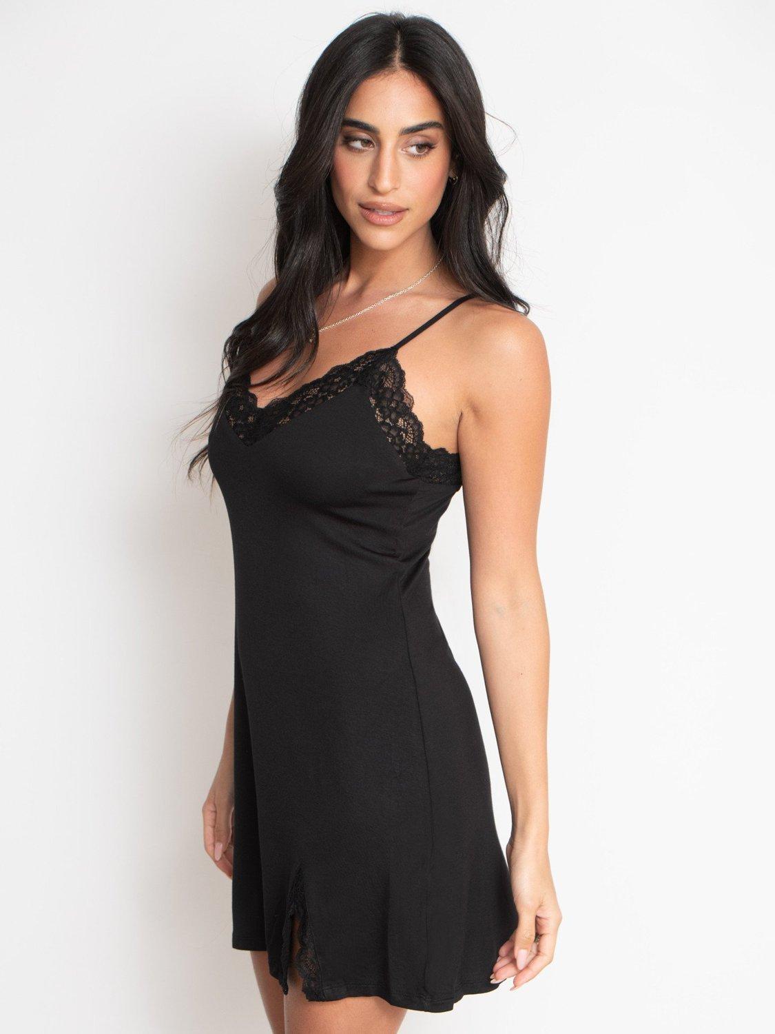 Product image 2 of 9, which shows Pour Moi Sofa Loves Lace Hidden Support Soft Jersey Chemise, Black, 8