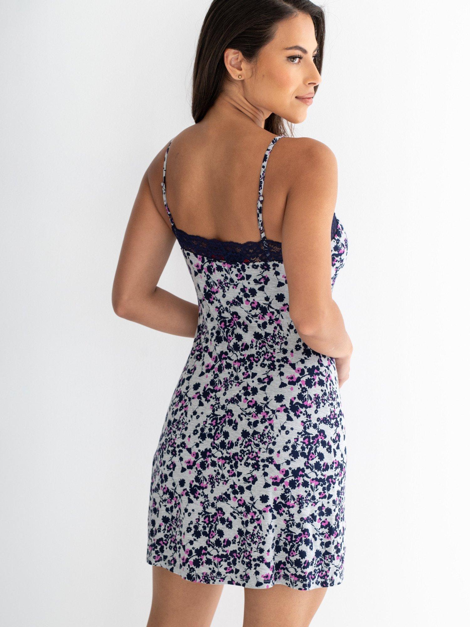 Product image 3 of 8, which shows Pour Moi Sofa Loves Floral Lace Chemise, Grey/Multi, 8