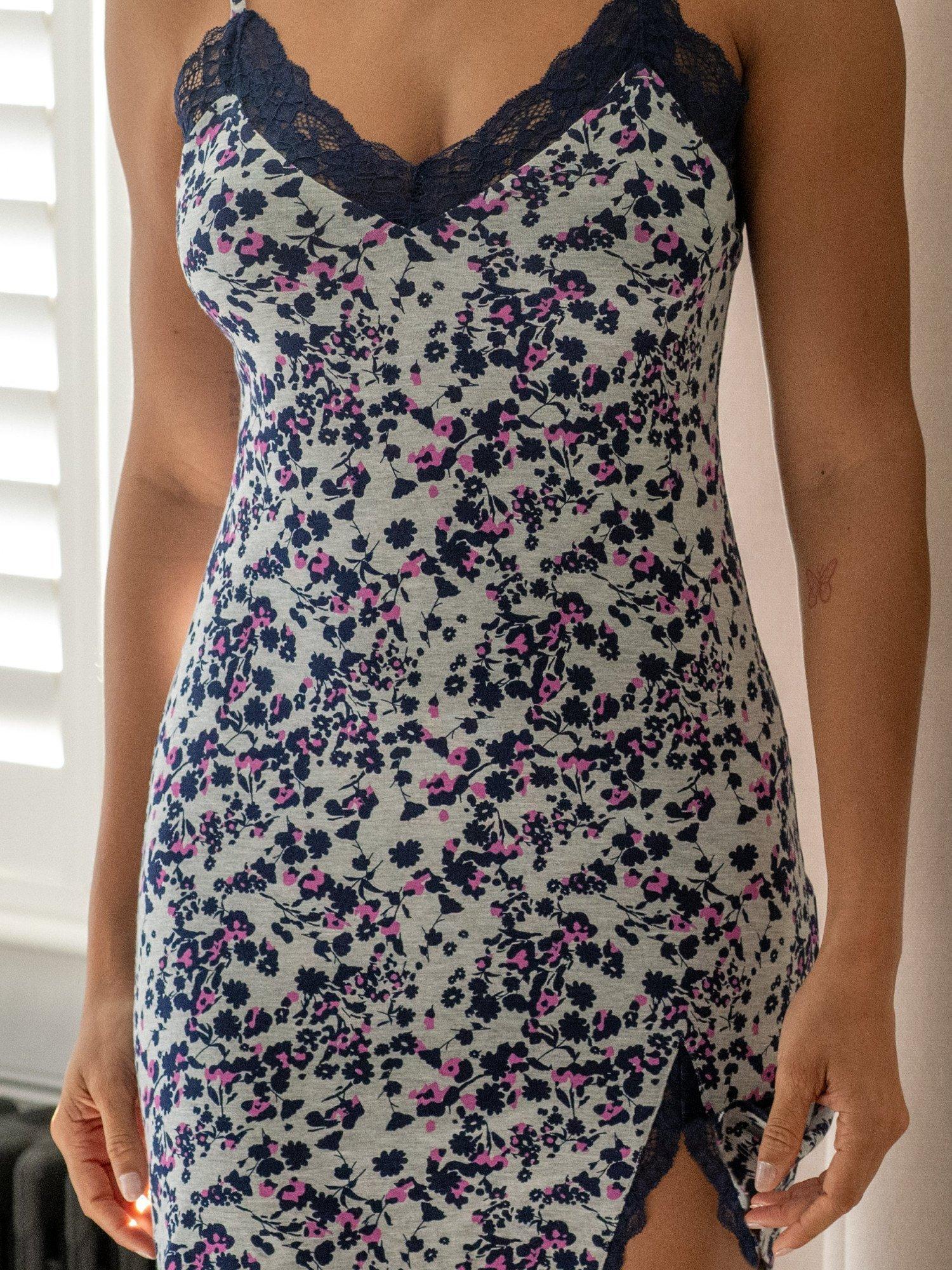 Product image 5 of 8, which shows Pour Moi Sofa Loves Floral Lace Chemise, Grey/Multi, 8