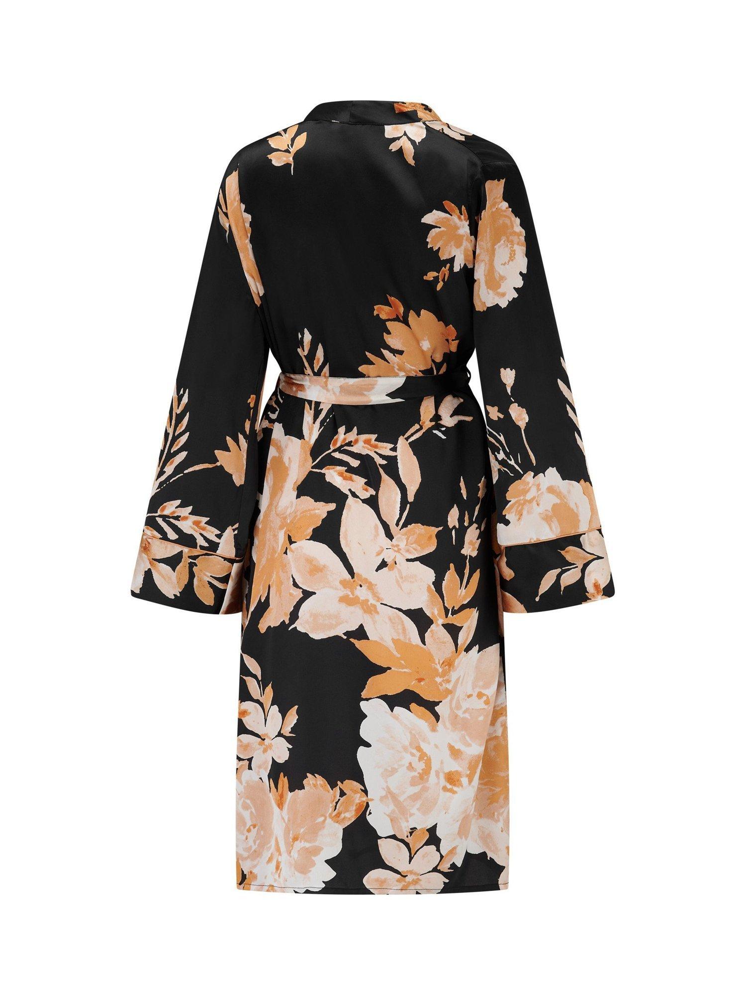 Product image 10 of 10, which shows Pour Moi Dusk Printed Satin Midi Dressing Gown , Black/Gold, 8