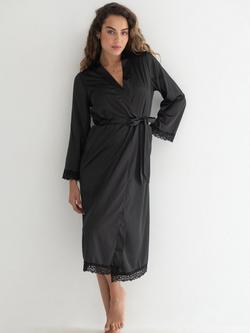 Pour Moi Dusk Satin Kimono Sleeve Midi Dressing Gown, Black