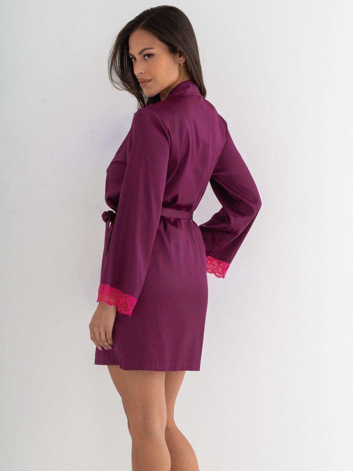 Product image 2 of 9, which shows Pour Moi Dusk Short Dressing Gown , Berry/Pink, 8