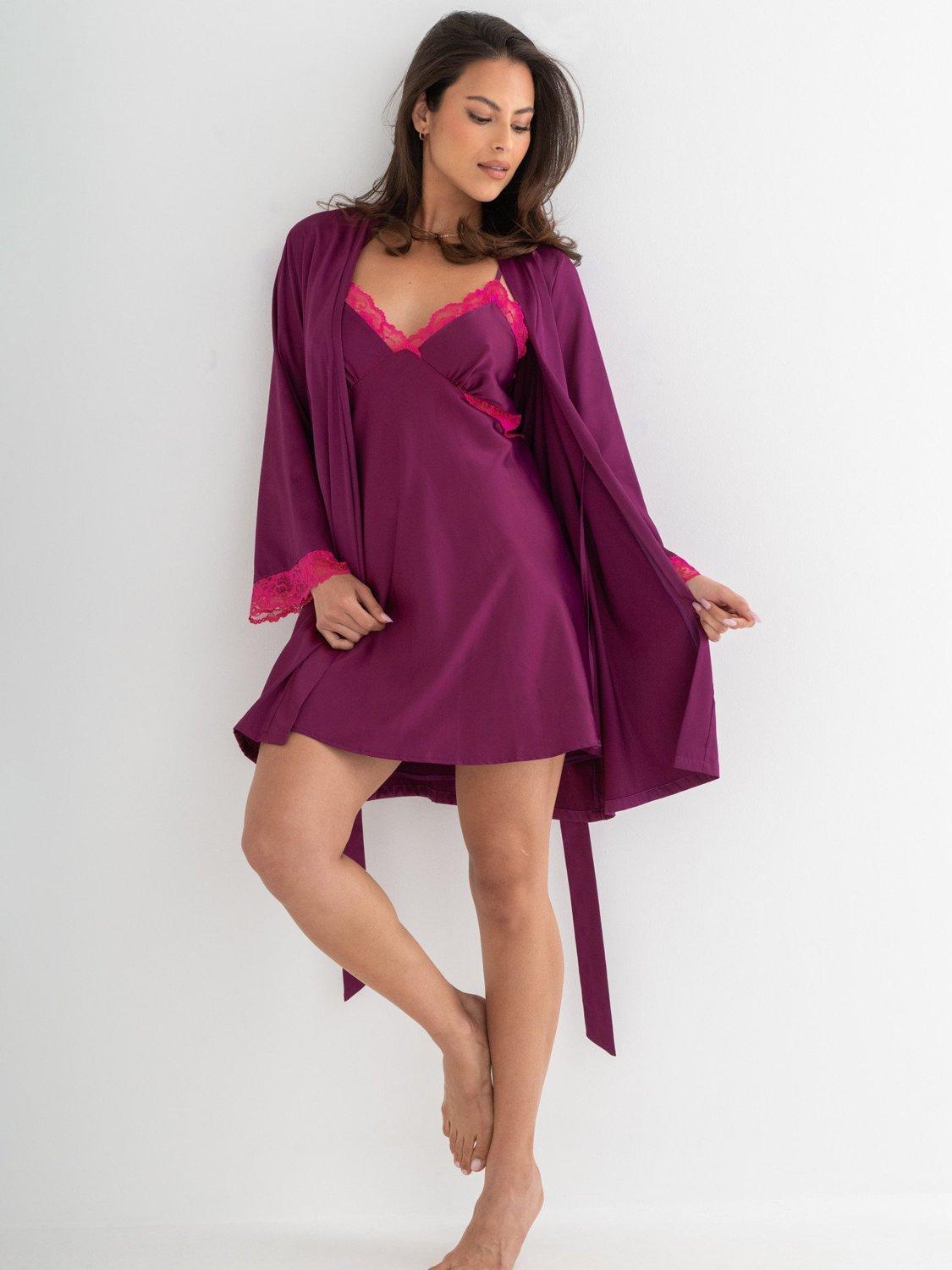 Product image 4 of 9, which shows Pour Moi Dusk Short Dressing Gown , Berry/Pink, 8