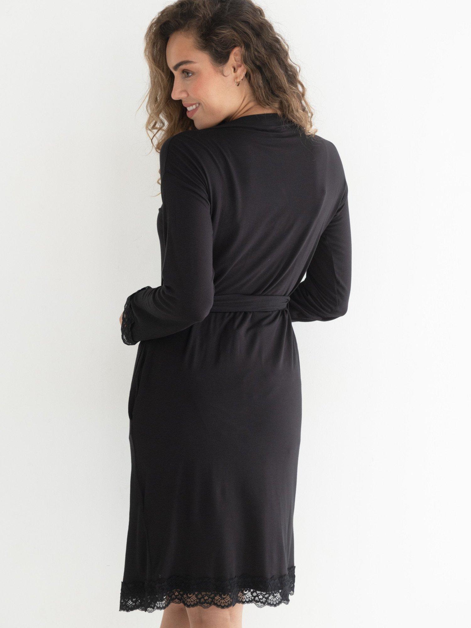 Product image 6 of 10, which shows Pour Moi Sofa Loves Lace Jersey Wrap Dressing Gown, Black, 8