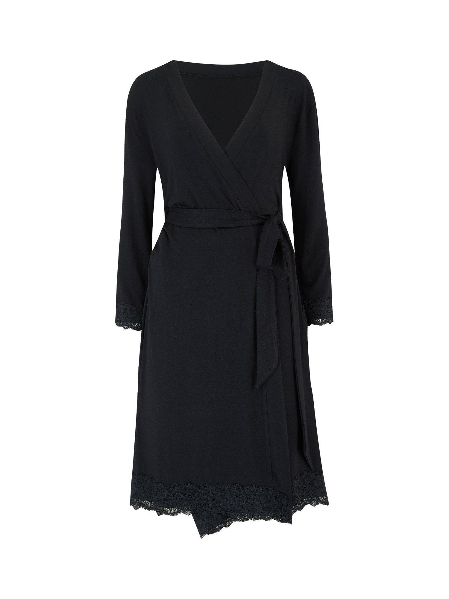 Product image 9 of 10, which shows Pour Moi Sofa Loves Lace Jersey Wrap Dressing Gown, Black, 8