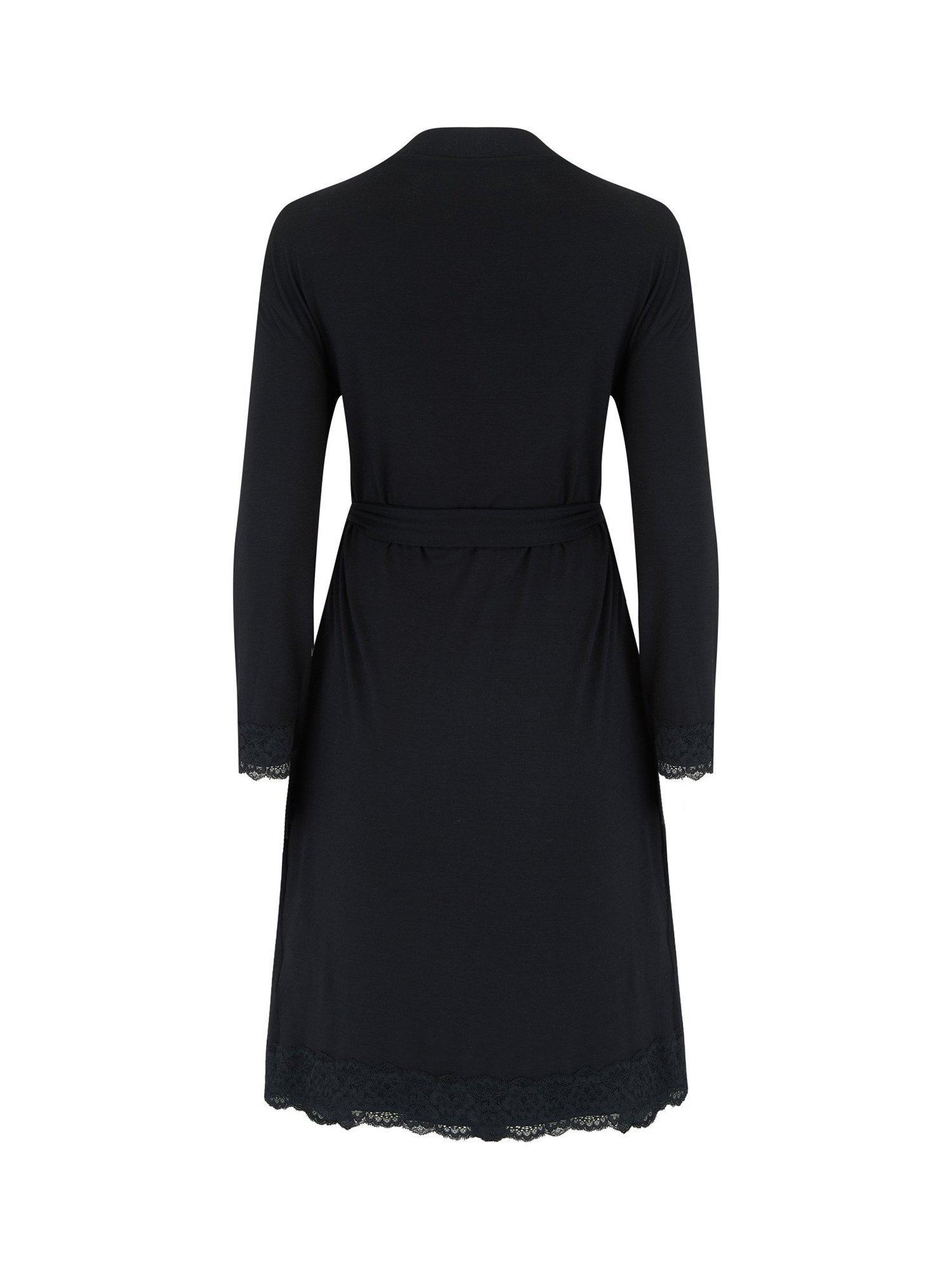 Product image 10 of 10, which shows Pour Moi Sofa Loves Lace Jersey Wrap Dressing Gown, Black, 8
