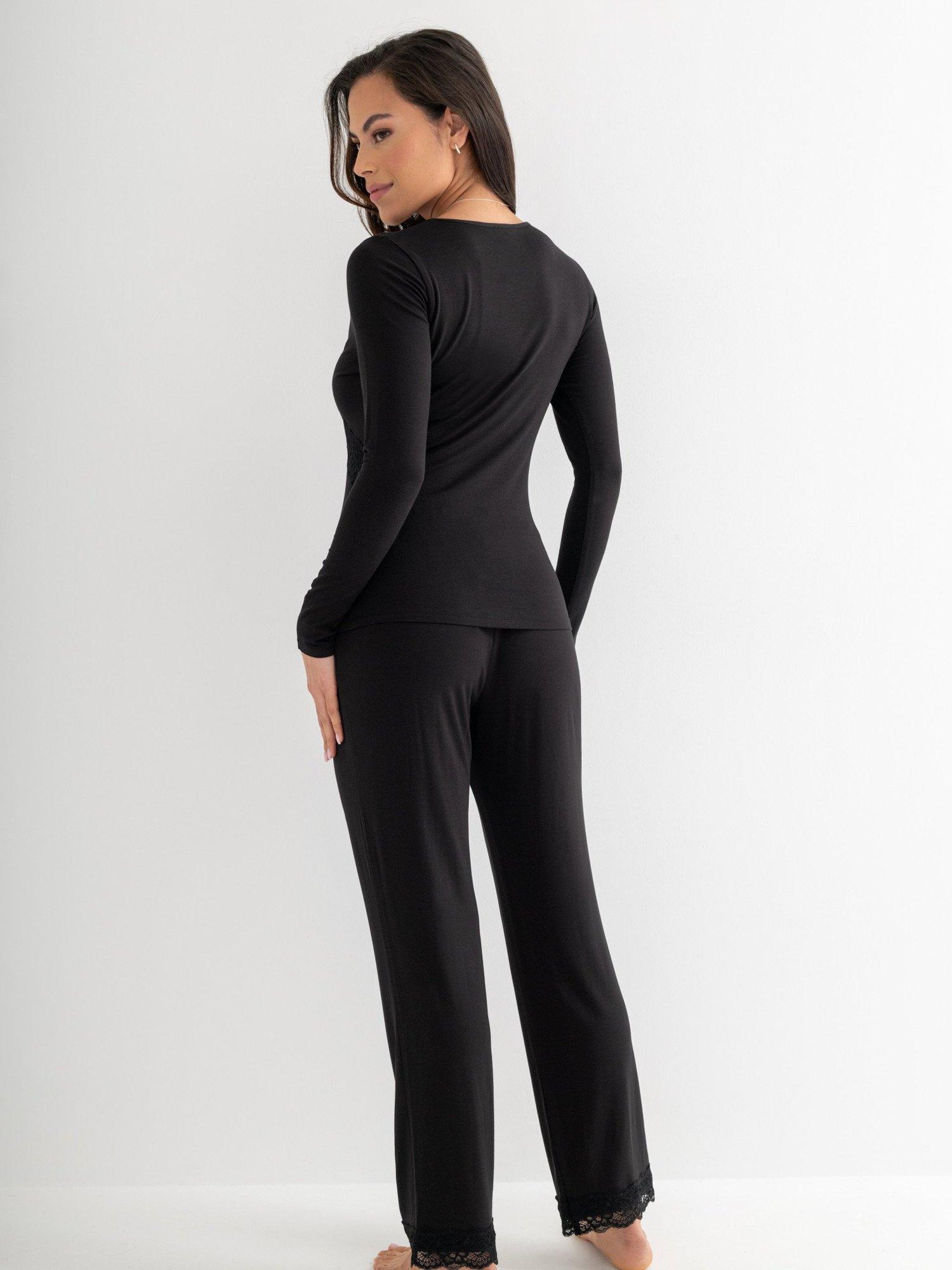 Product image 2 of 9, which shows Pour Moi Sofa Loves Lace Pyjama Bottoms, Black, 8