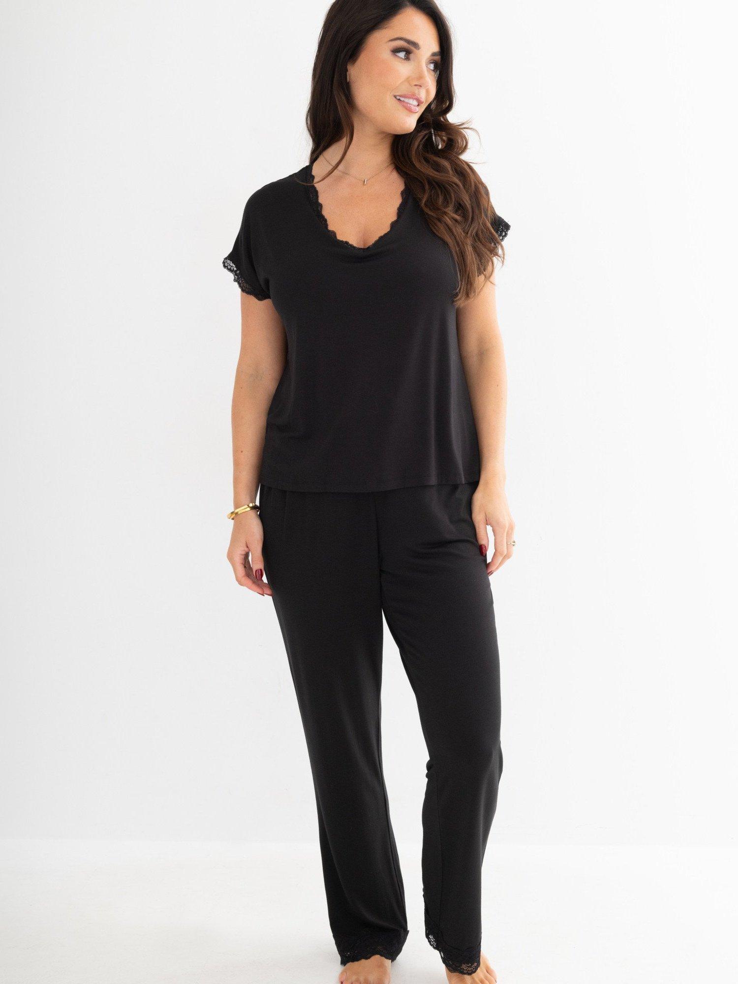 Product image 3 of 9, which shows Pour Moi Sofa Loves Lace Pyjama Bottoms, Black, 8