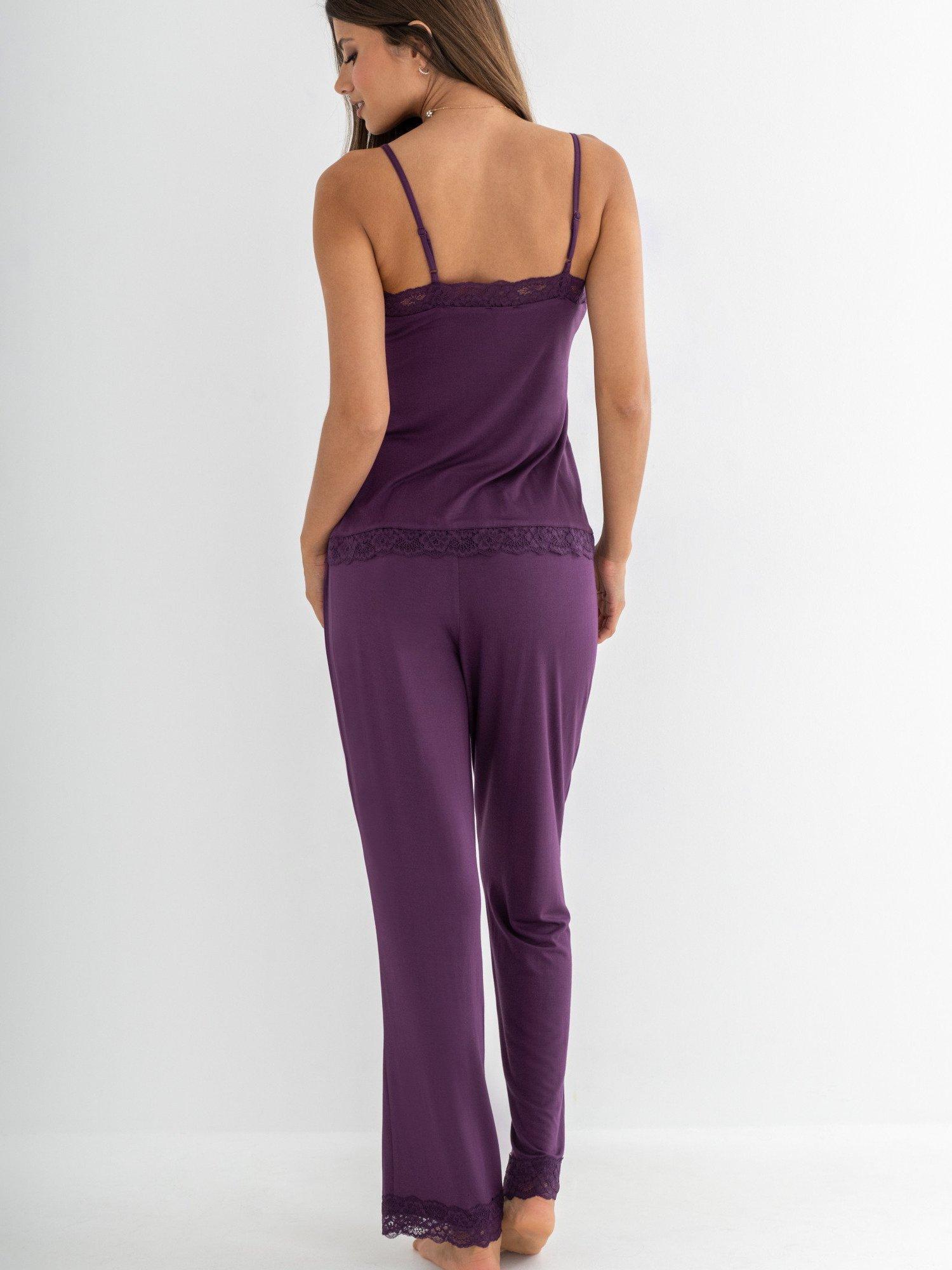 Product image 3 of 7, which shows Pour Moi Sofa Loves Lace Pyjama Bottoms, Plum, 8