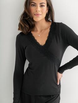 Pour Moi Sofa Loves Lace Hidden Support Long Sleeve Top, Black, Black