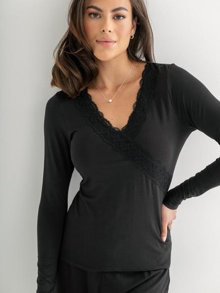 Pour Moi Sofa Loves Lace Hidden Support Long Sleeve Top, Black, Black