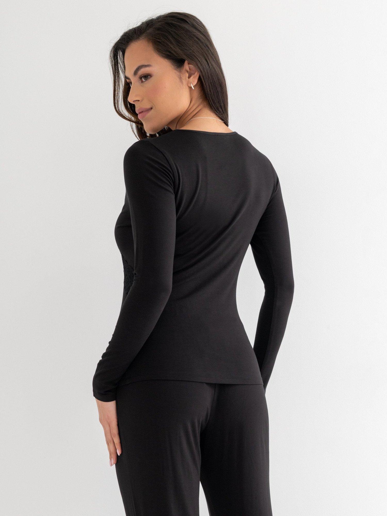 Product image 4 of 9, which shows Pour Moi Sofa Loves Lace Hidden Support Long Sleeve Top, Black, 8