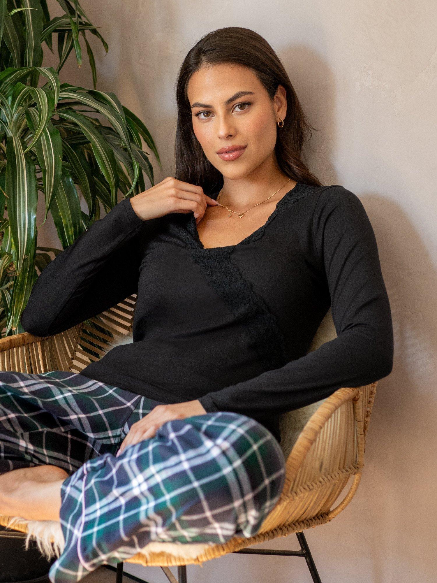 Product image 6 of 9, which shows Pour Moi Sofa Loves Lace Hidden Support Long Sleeve Top, Black, 8