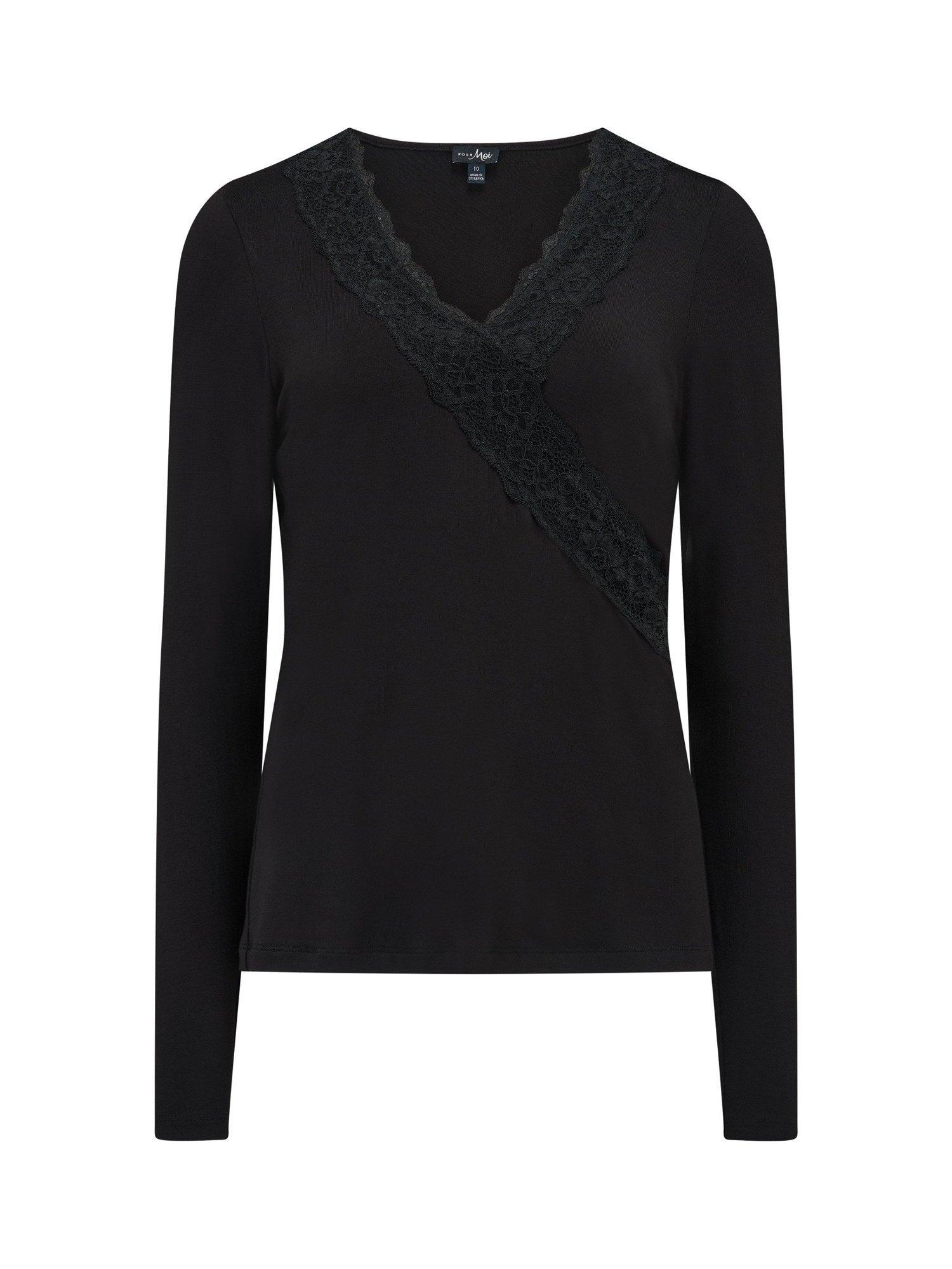 Product image 8 of 9, which shows Pour Moi Sofa Loves Lace Hidden Support Long Sleeve Top, Black, 8