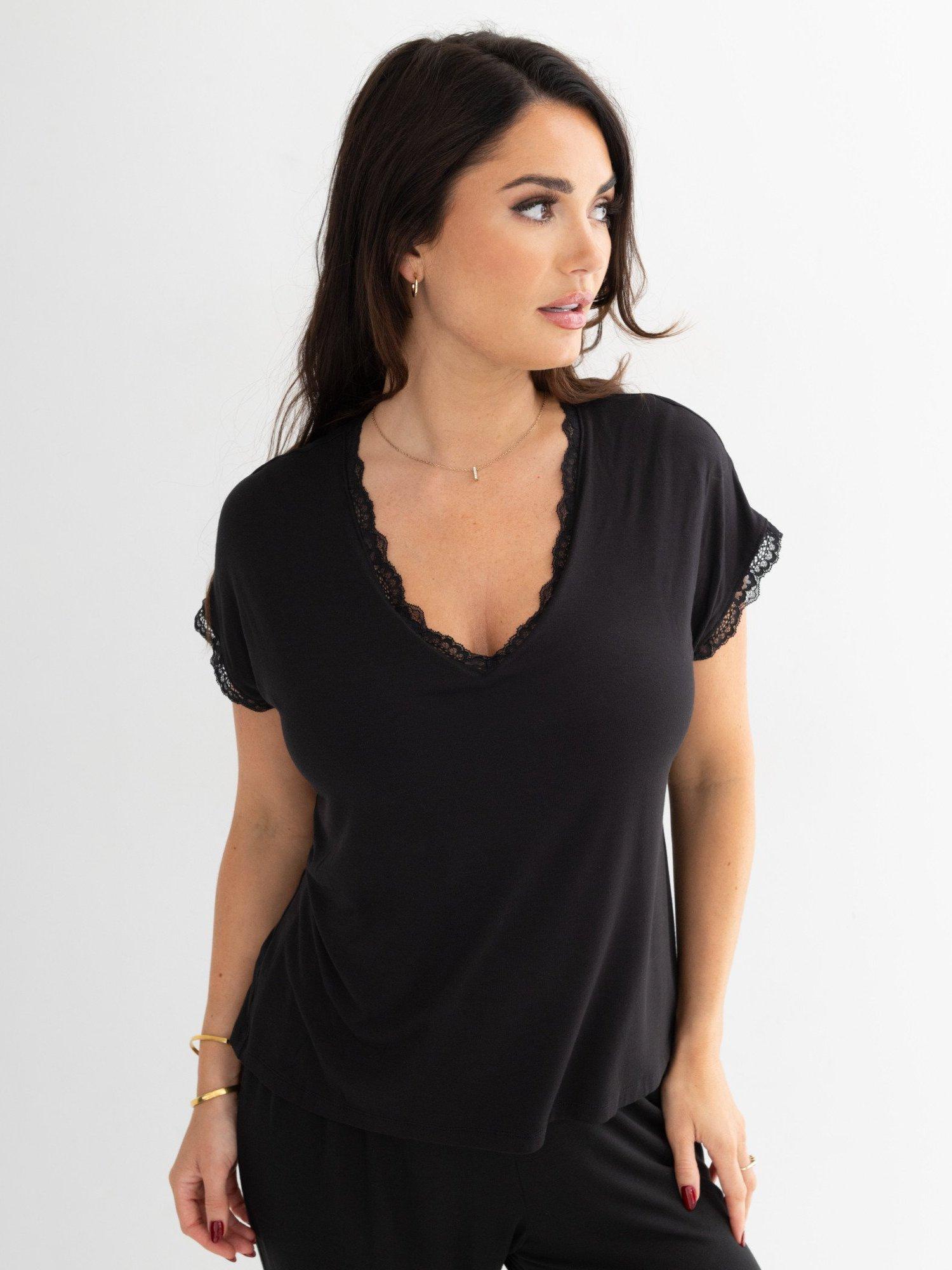 Product image 1 of 9, which shows Pour Moi Sofa Loves Lace Hidden Support T-Shirt, Black, 8