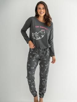 Pour Moi Jersey Cotton Cat Pyjama Set, Grey