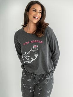 Pour Moi Jersey Cotton Cat Pyjama Set - view 2, Grey