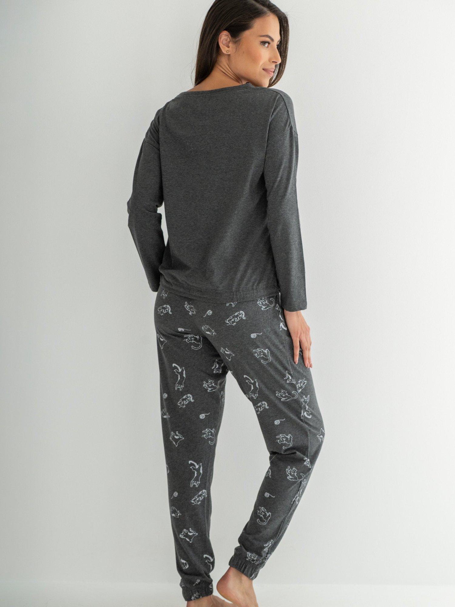 Product image 4 of 10, which shows Pour Moi Jersey Cotton Cat Pyjama Set, Grey, 8