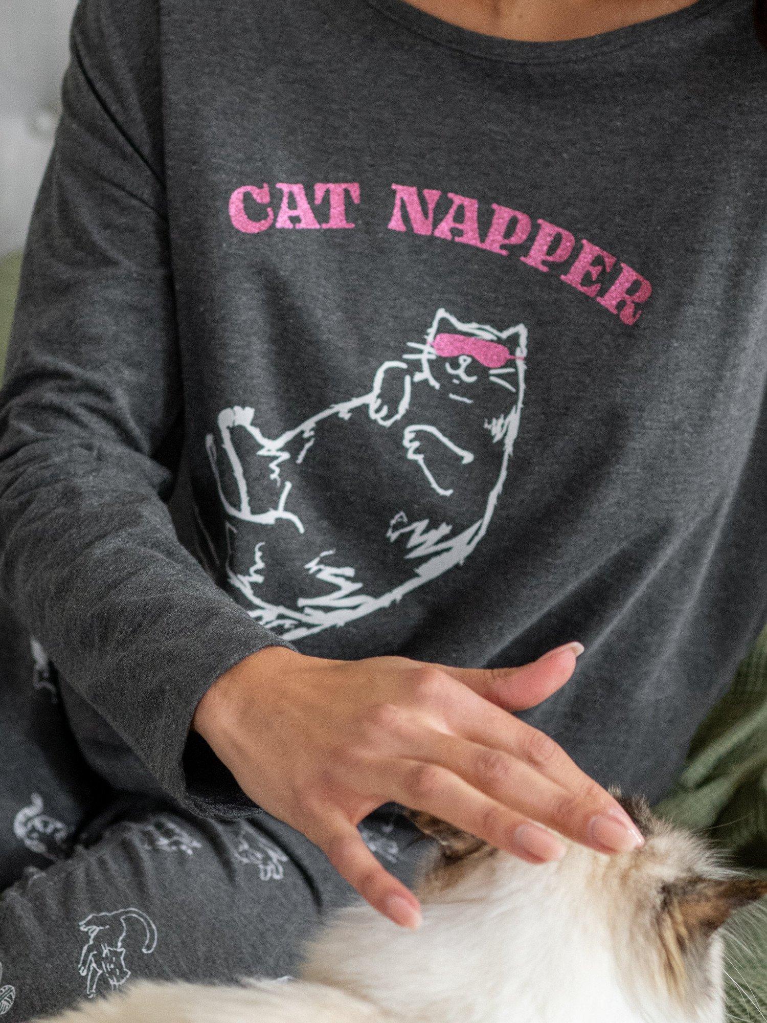 Product image 7 of 10, which shows Pour Moi Jersey Cotton Cat Pyjama Set, Grey, 8