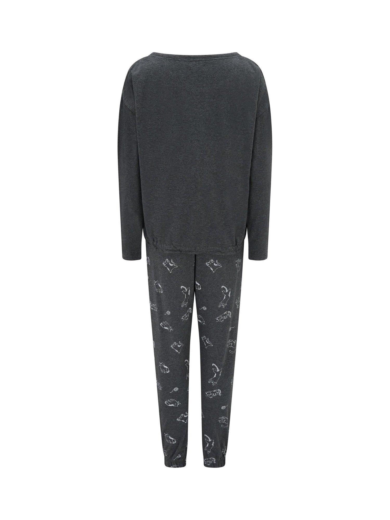 Product image 10 of 10, which shows Pour Moi Jersey Cotton Cat Pyjama Set, Grey, 8